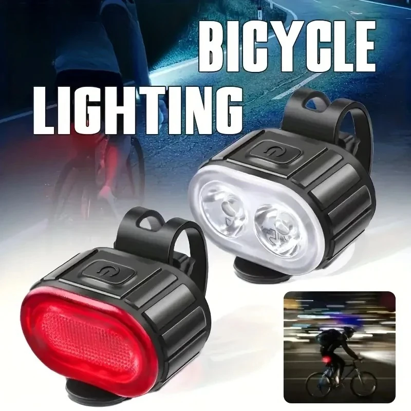 Bicycle Front & Rear Light Set Rechargeable LED Headlight Taillight Portable Floodlight for Mountain Road Biking Night Riding