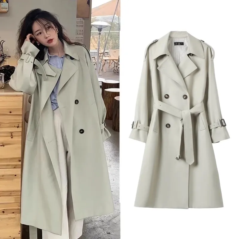 

2024 New,Stylish Windbreaker Coat, For Women's Clothing, Spring Autumn Double breasted Belt Long Trench Coats, Female Overcoats