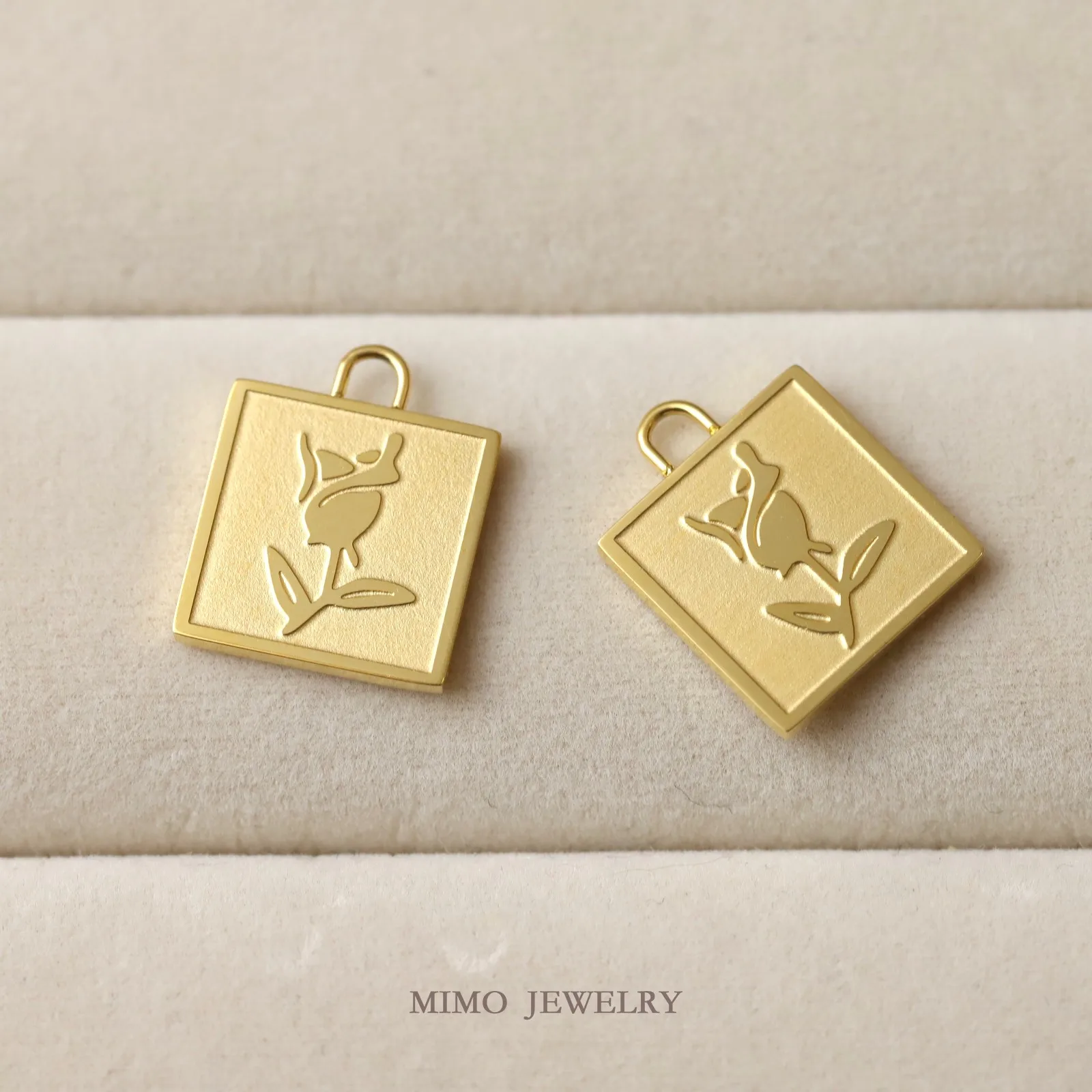 Square Relief Rose Charms Pendant Supplies DIY Hand Stainless Steel Gold Plated Accessories 13mm