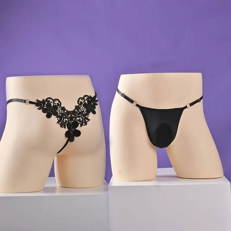 

Men's Sexy Panties Lace Thong Adjustable Egg Bag Jj Set Temptation Underwear Sheer Thong G-String Low Rise T-Back Briefs