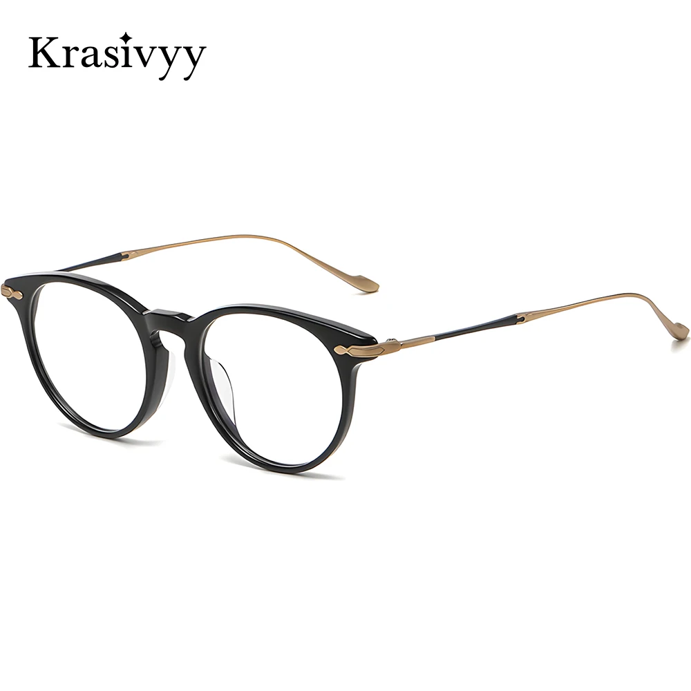 

Krasivyy B Titanium Glasses Frame Men Round Business Style Acetate Prescription Eyeglasses Male European Brand Quality Eyewear