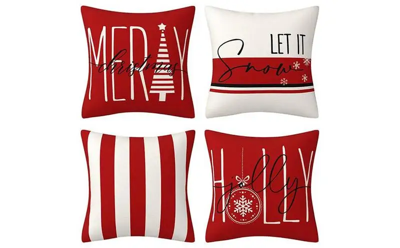 18x18 Christmas Pillow Covers Soft And Comfortable Unique Design 4pcs Home Decor Pillow Cushion Cover For Chair Sofa Bed