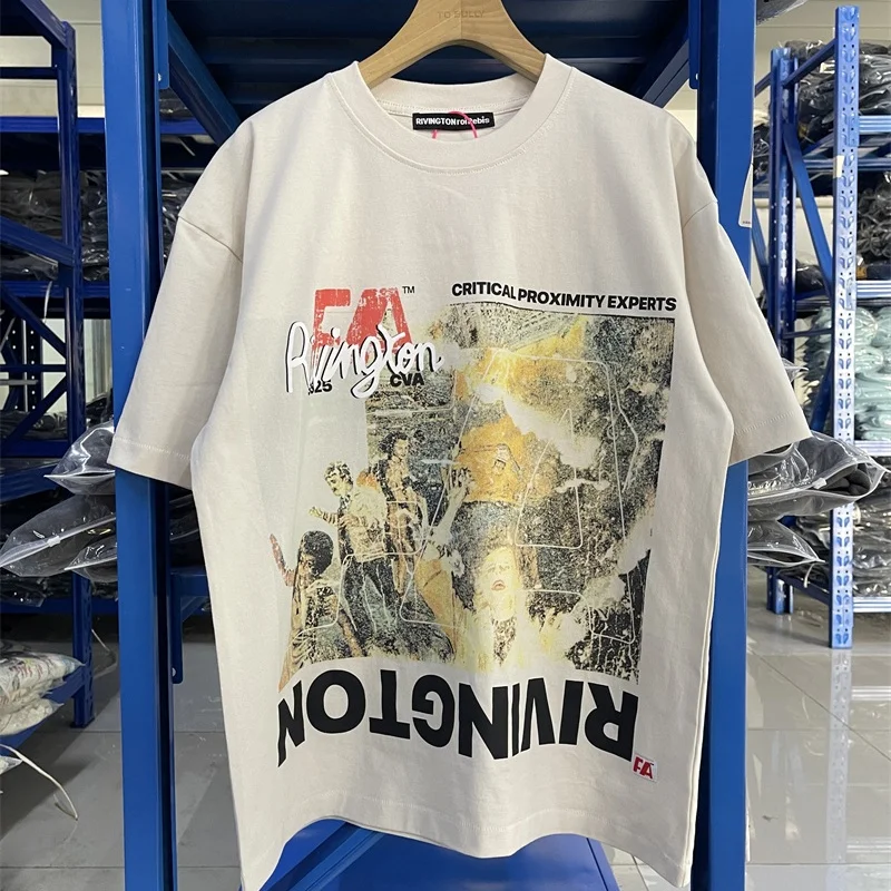 High Street Men Women Oversized RRR123 T-Shirt Vintage Cement White Pattern Printed Top Best Quality Cotton T Shirt