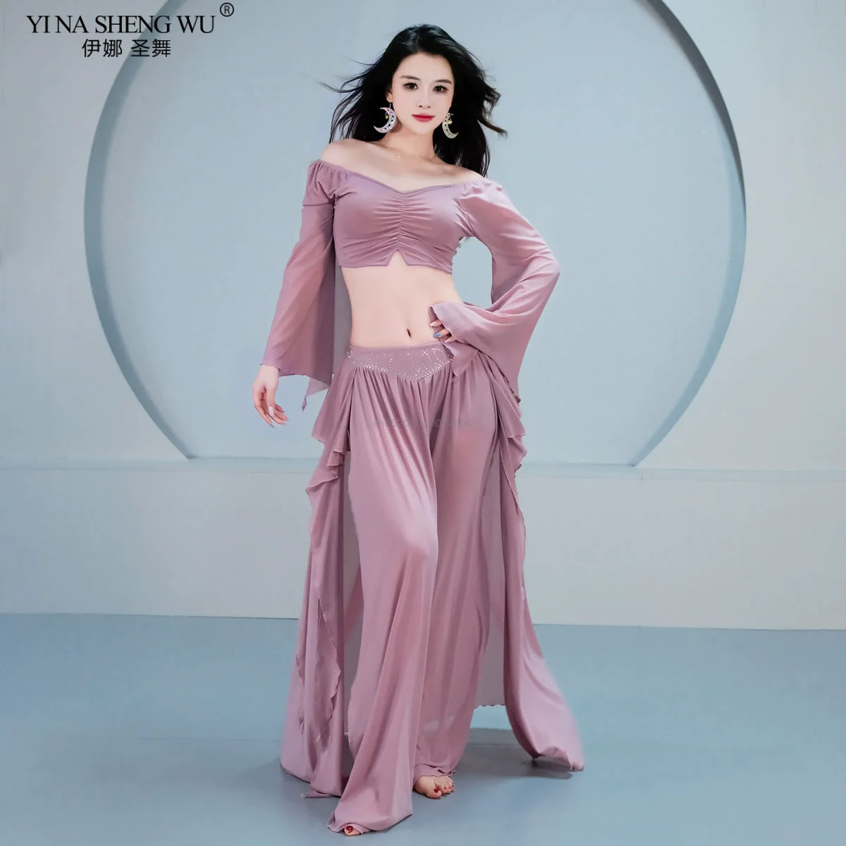 

Oriental Belly Dance Costumes Long Sleeves Top Split Long Skirt Set Women Belly Dance Practice Wear Bellydance Professional Suit