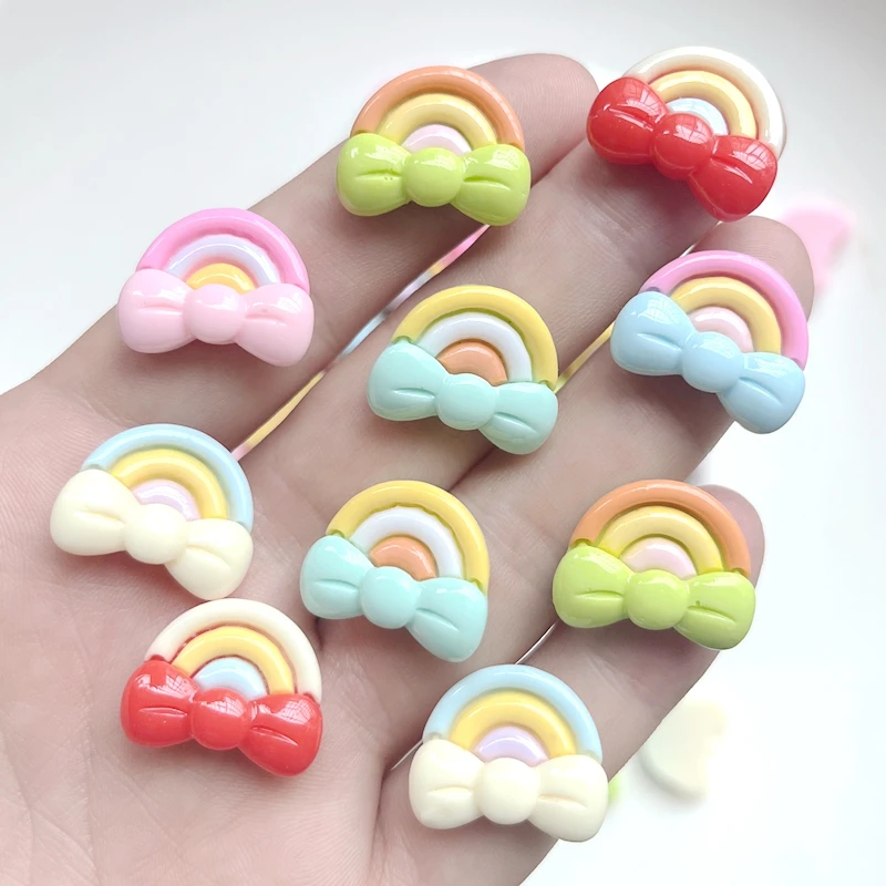 10pieces/batch new mini mix cute e rainbow butterfly knot resin flat convex circular hair clip center DIY clip art decoration