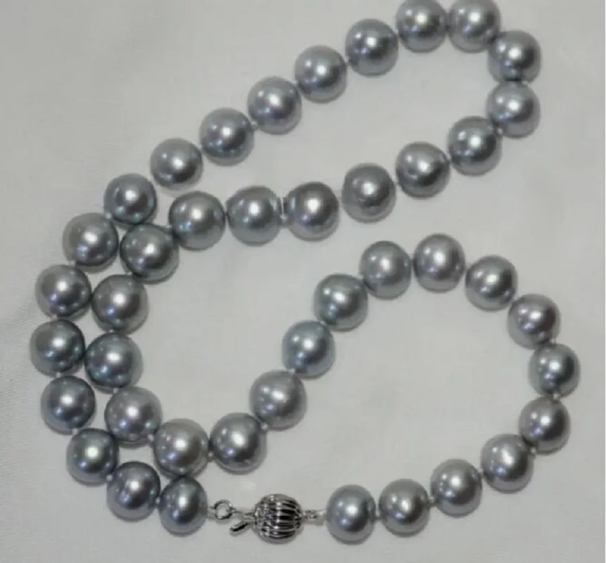 AAAA 18 INCH 10-11MM SOUTH SEA TAHITIAN GRAY PEARL NECKLACE SILVER clasp