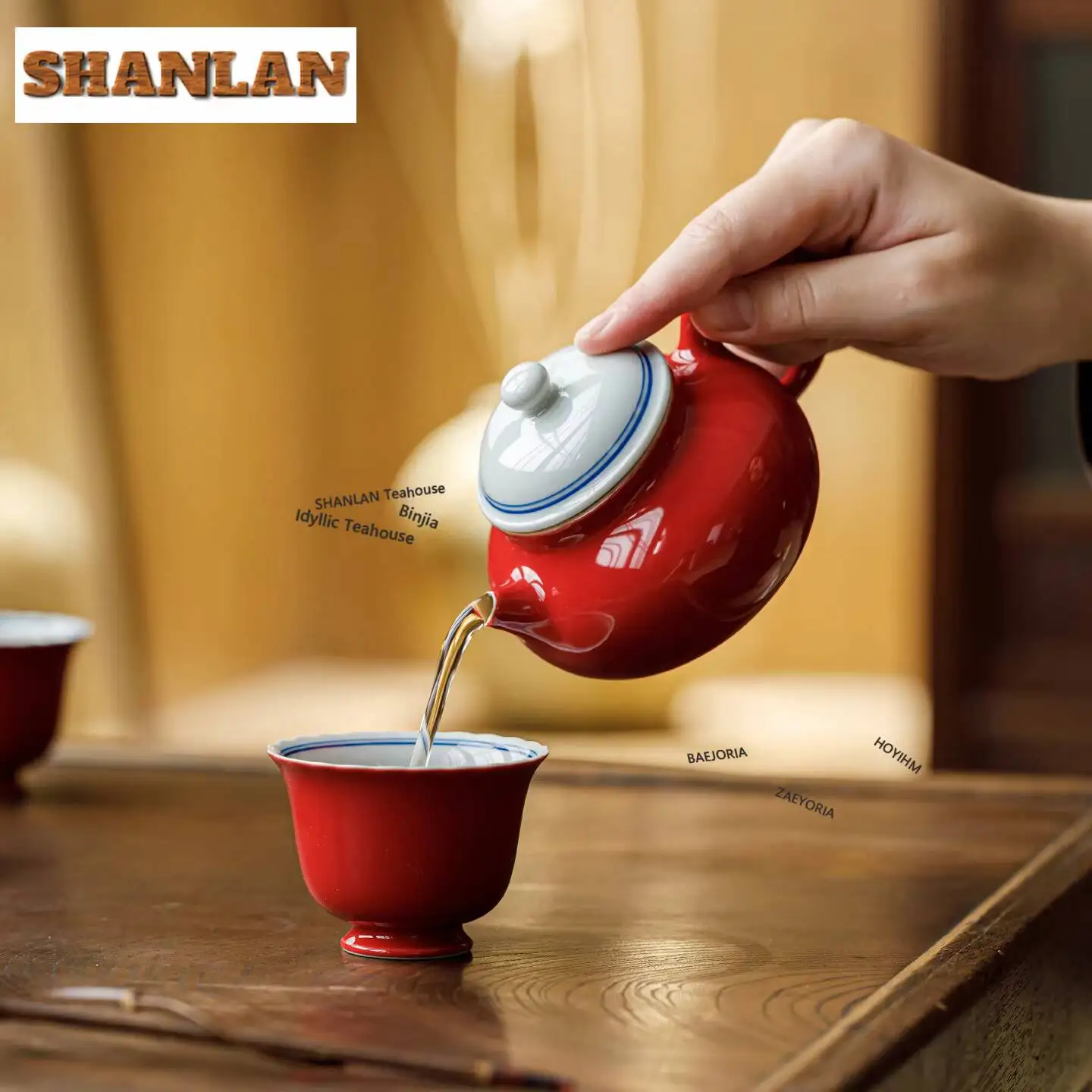 Red Glaze Double Line Rongtian Tea Set Complete Set Aesthetic Tea Ceremony Set Teapot And Tea Cup Set Teaware Decoration Gifts