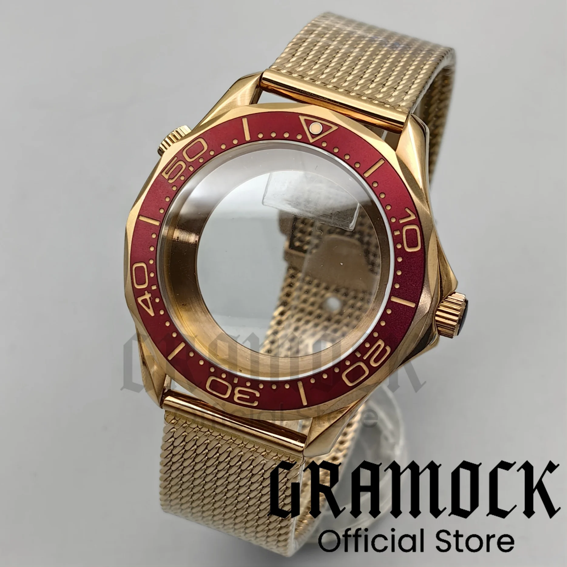 

41mm Vintage Rose Gold 007 NTTD Dive Watch Case Mesh Strap Sapphire Glass Brushed Bezel Fit NH34 NH35 NH36 ETA2824 PT5000 Movt