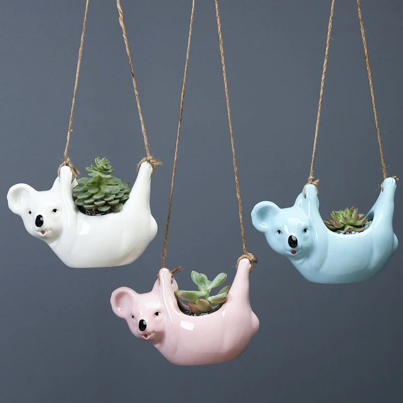 Cartoon Animal Sloth Wall Hanging Vase Koala Ceramic Flower Pot Chlorophytum Potted Home Garden Decoration