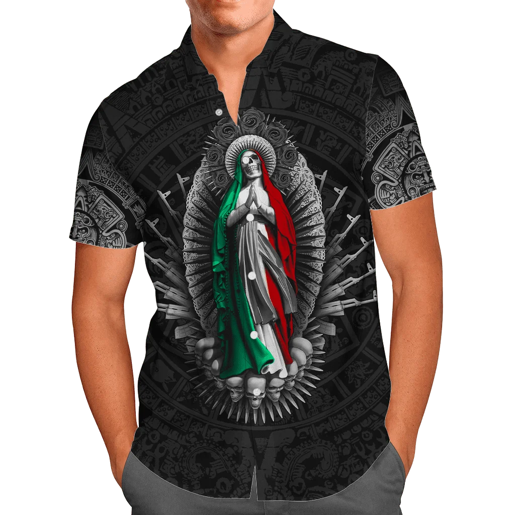 

Mexican Aztec Skull Maria 3D Shirt Hawaii Shirt Men Summer Short Sleeve Shirt Men Shirts 2023 Oversized 5XL shirt Chemise Homme