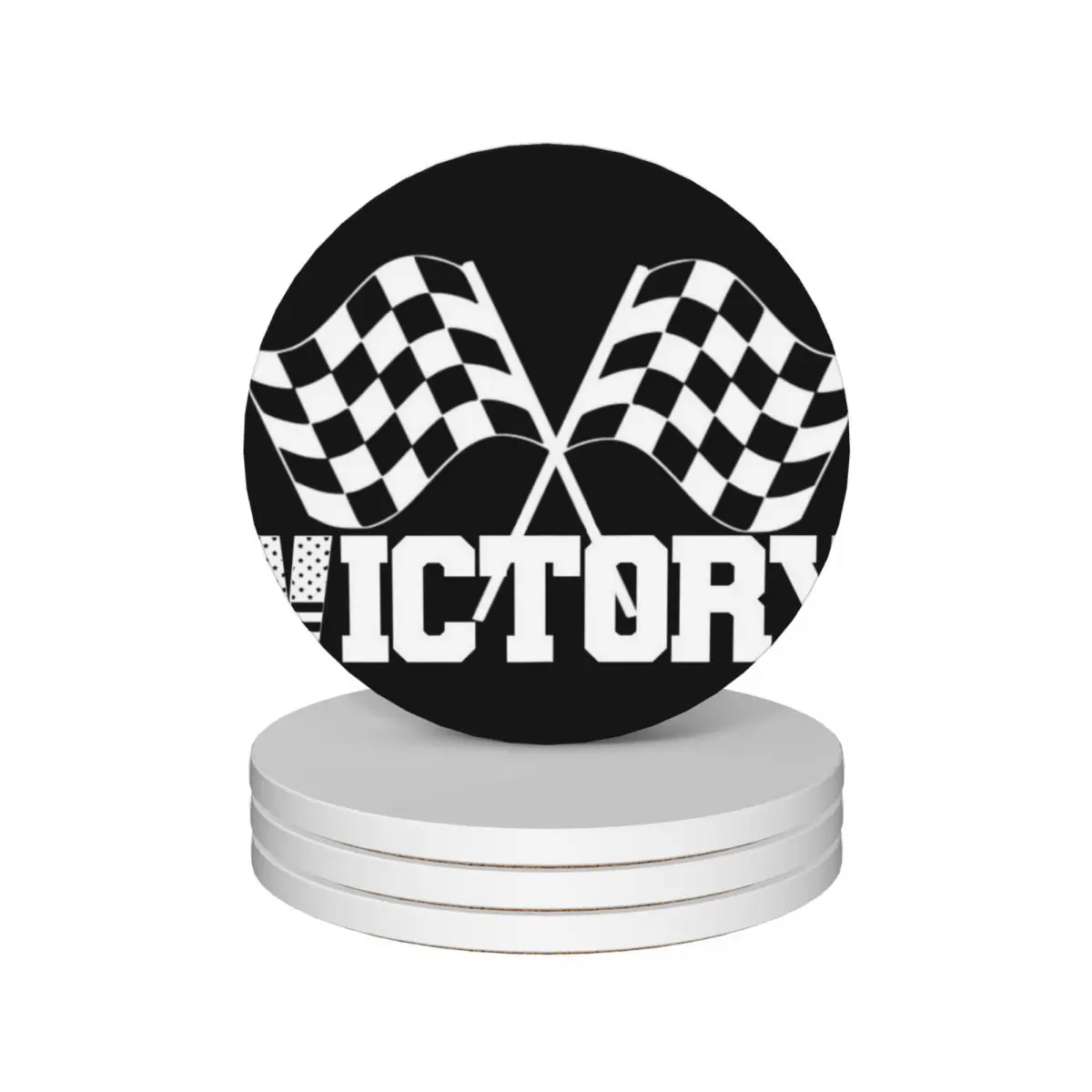 

VICTORY CAR RACING CHECKERED FLAGS Ceramic Coasters (Set of 4) original drinks for drinks aesthetic Coasters