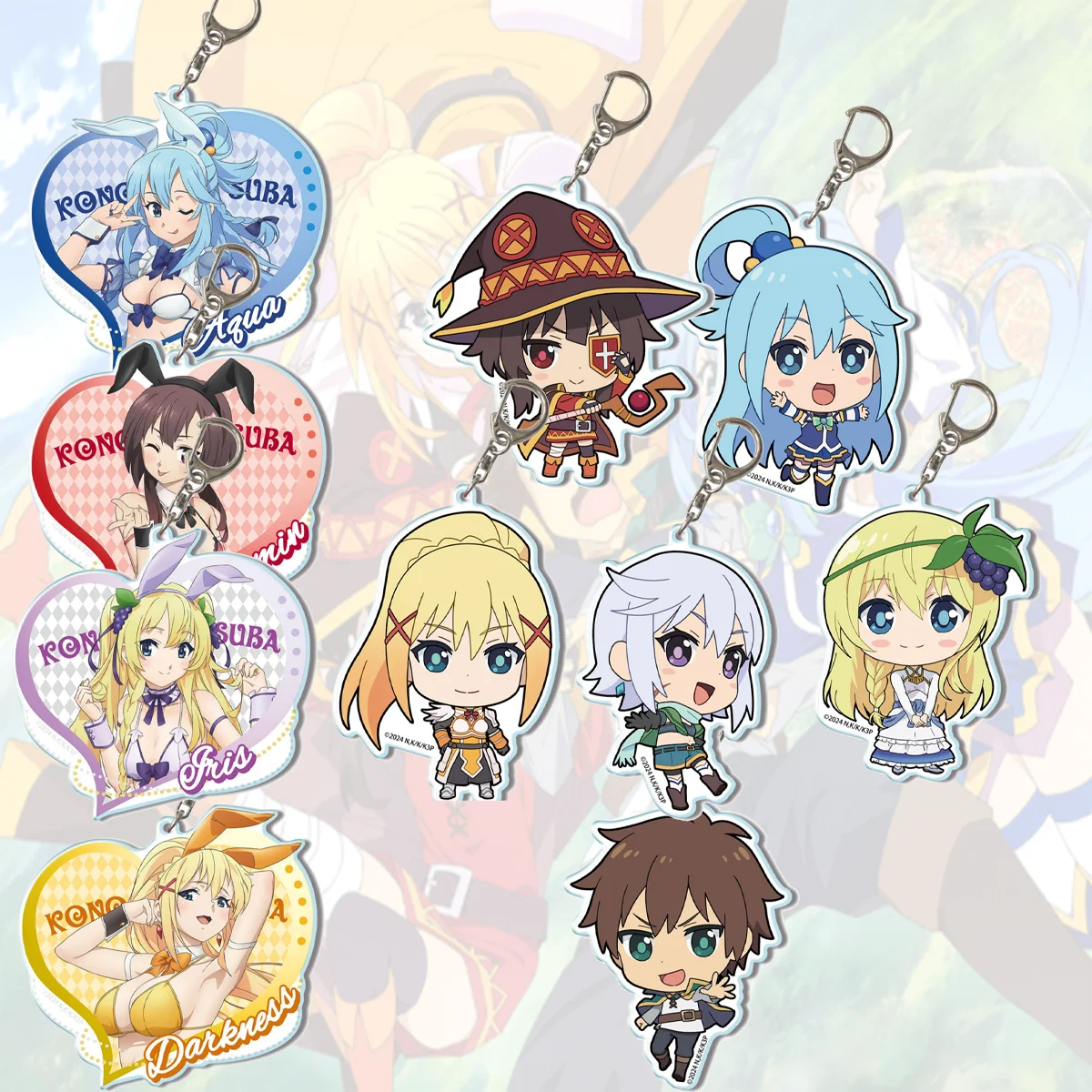 

KonoSuba Character Keychain 6cm Acrylic Pendant Cartoon Key Ring Fashion Decor Carnival Holiday Gift for Anime Fans