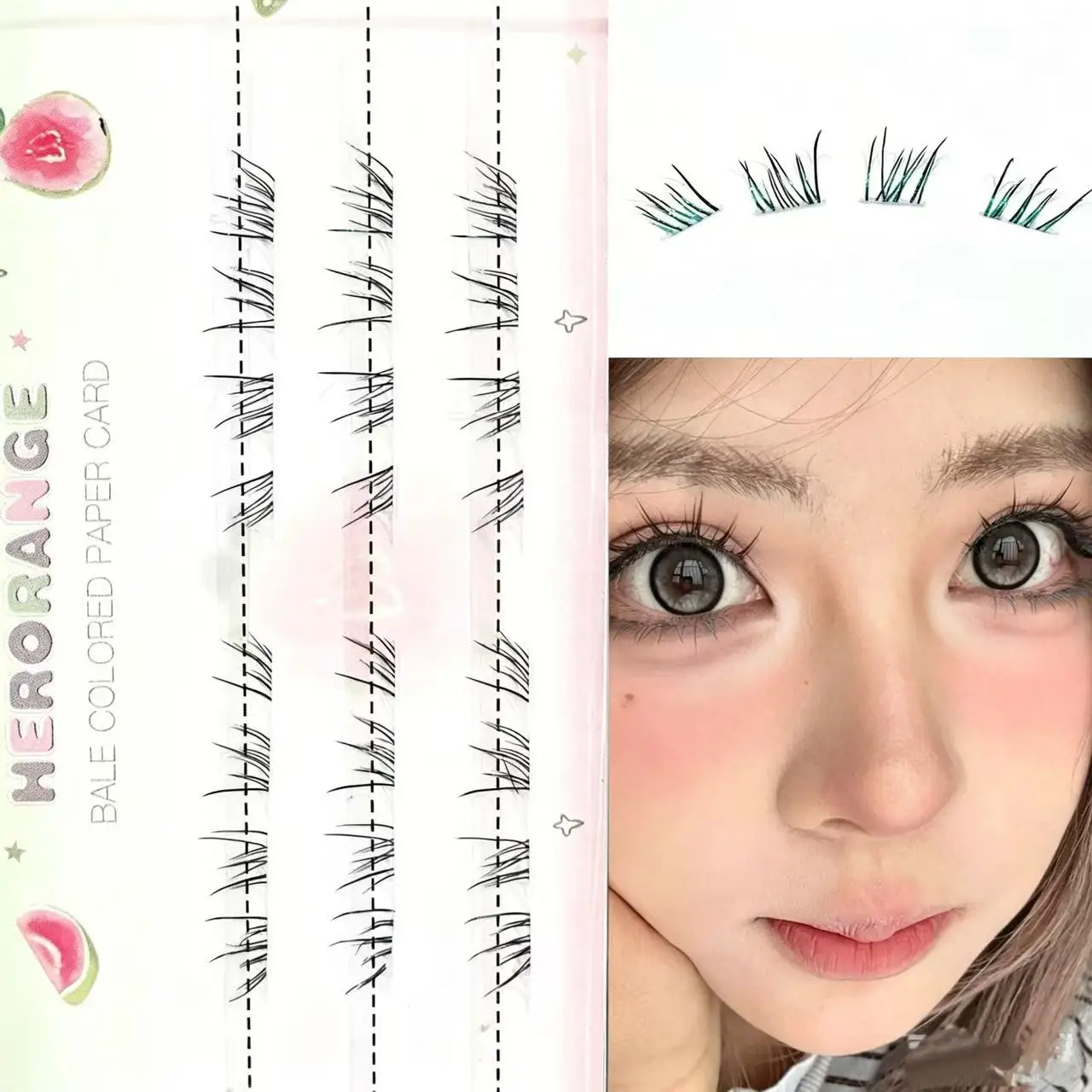 Herorange Gradient Blue Lash Clusters, Clear Thin Band, Fine Sheer Strands, Light Natural Daily Cosplay Dolly Girly Eye Look