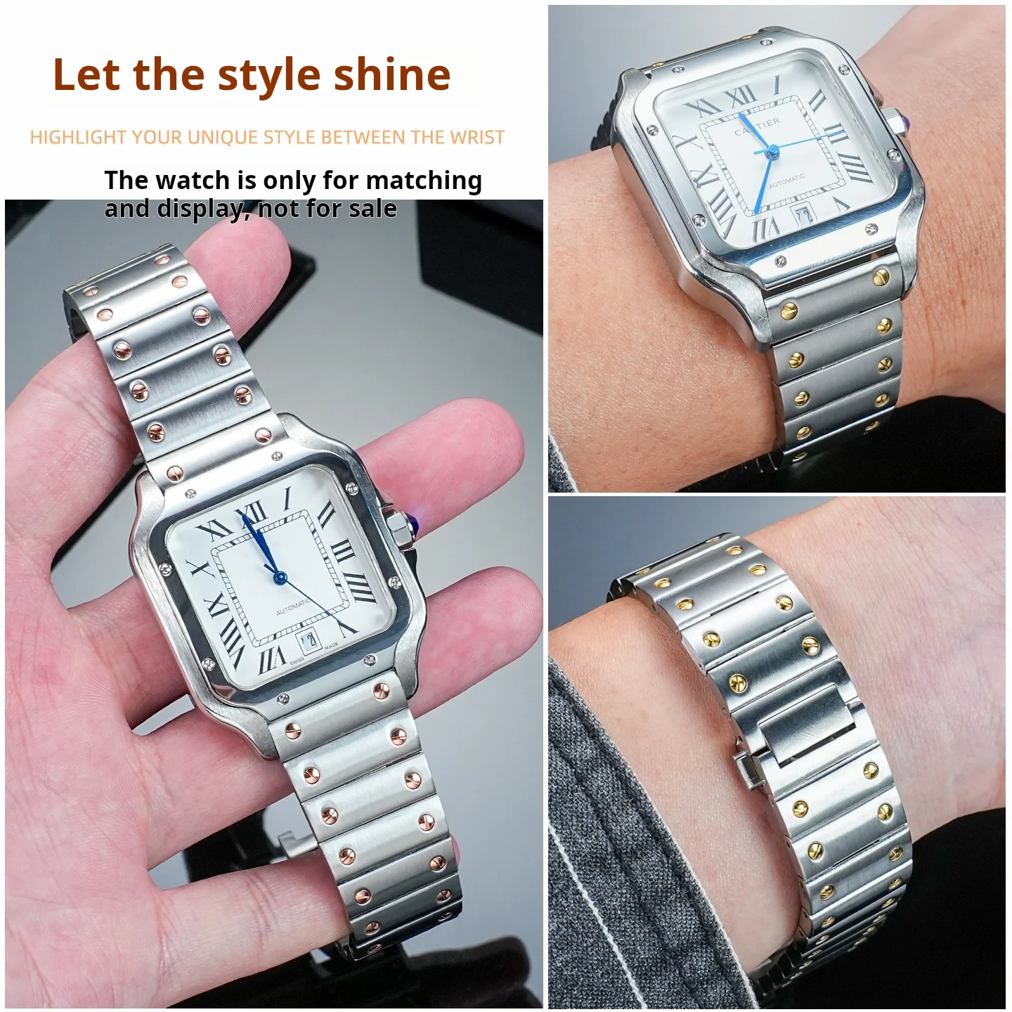 21 متر برشام نمط الفولاذ المقاوم للصدأ اكسسوارات ل كارتييه سانتوس ساندوز حزام الساعات WHSA0007 WSSA0009 Whsa0010 الرجال حزام ساعة معدني