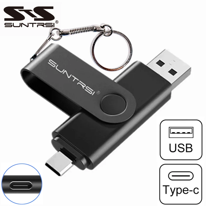 SunTrsi Type C 2.0 USB Flash Drive Pen Drive 256GB 128GB 64GB 32GB 16GB USB Stick 2.0 Pendrive for Type-C Device