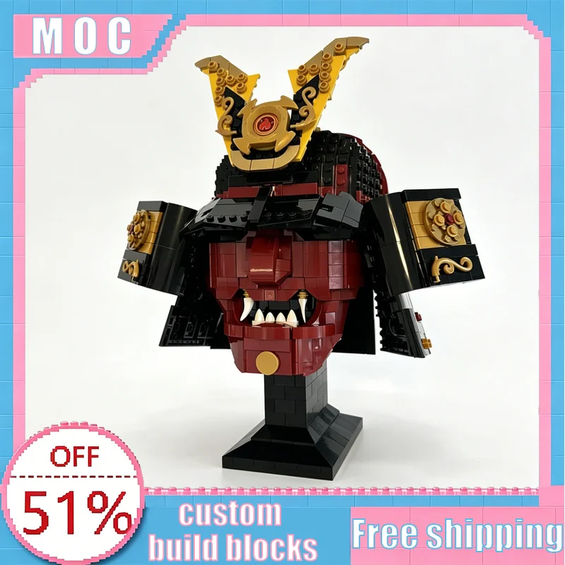 

NEW 1236 Parts Oriental Samurai Helmet Mask Bust MOC Building Blocks Warrior Style Model DIY Assembly Collection Birthday Gifts