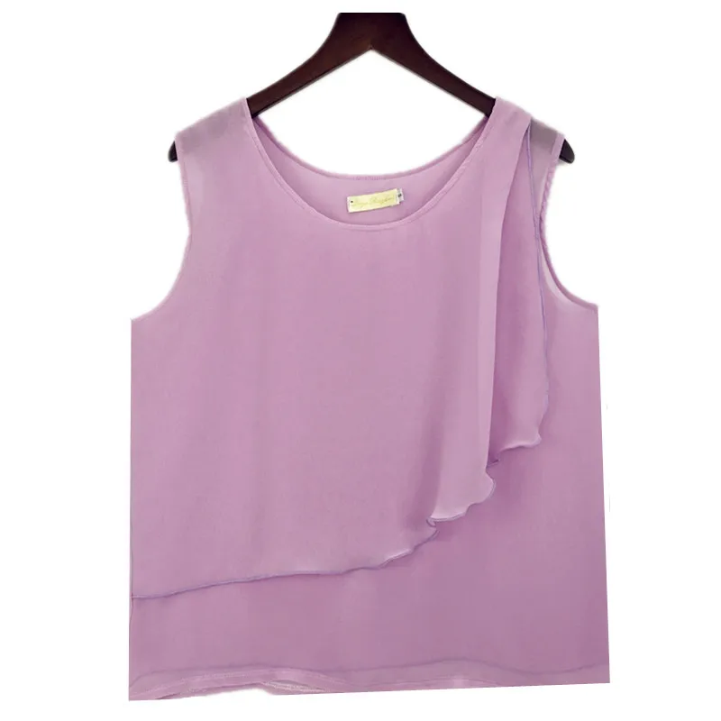 Camisetas sin mangas de chifón de color sólido para mujer, blusas casuales de verano, blusas femeninas de talla grande, top de chifón para mujer