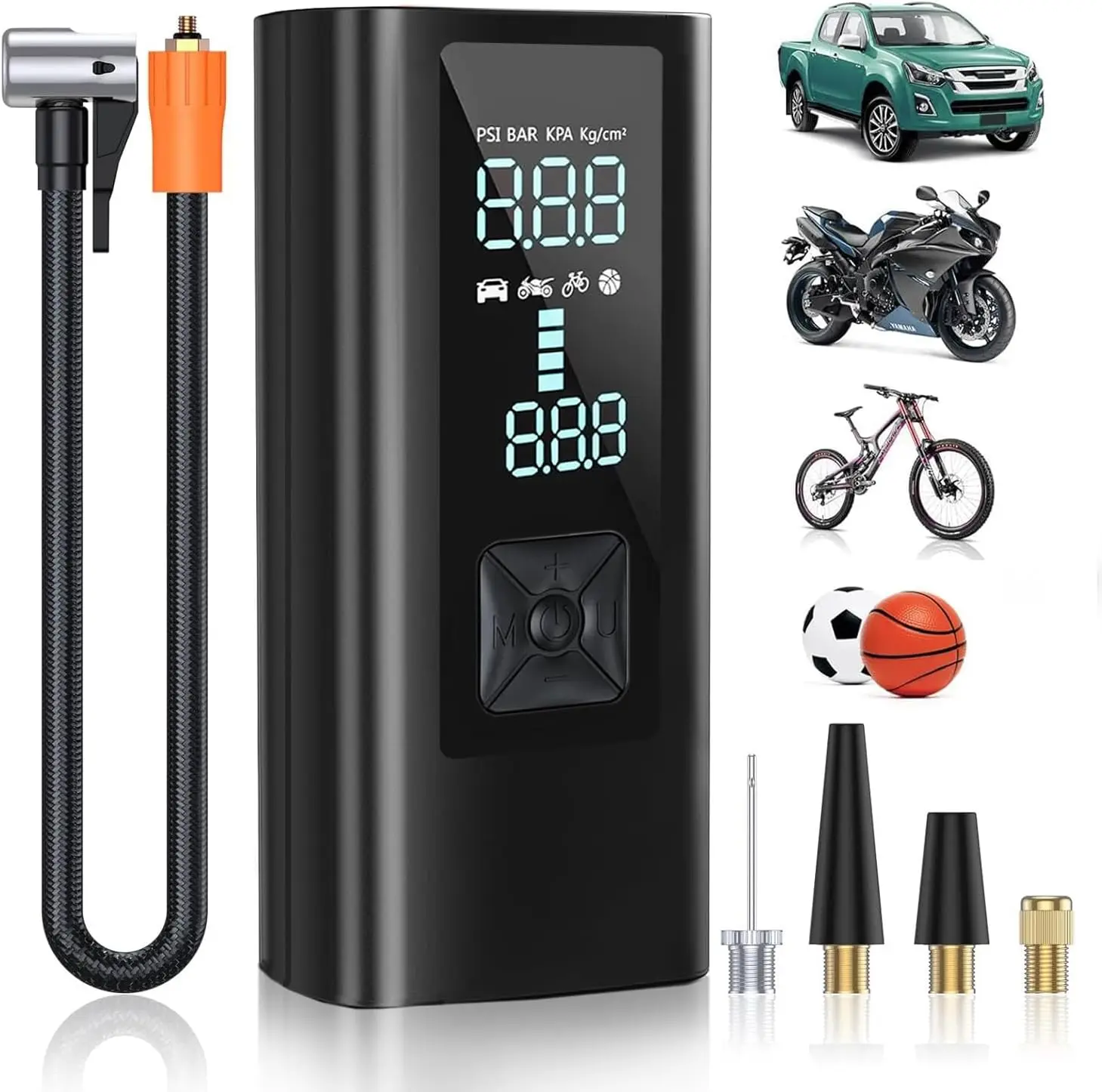

Портативный шинный насос 180PSI с аккумулятором емкостью 22000 мАч, манометром и светодиодным экраном для автомобиля, мотоцикла, велосипеда