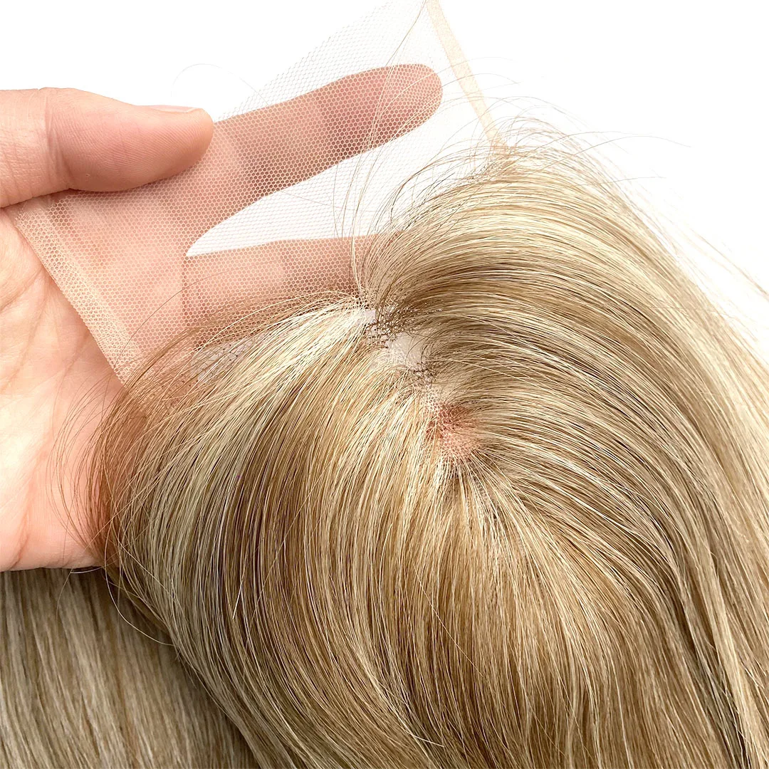 2025 High Quality Blonde Human Hair Lace Closures Mesh Integration 4x4 4x5 Ice White Silk Base Closure