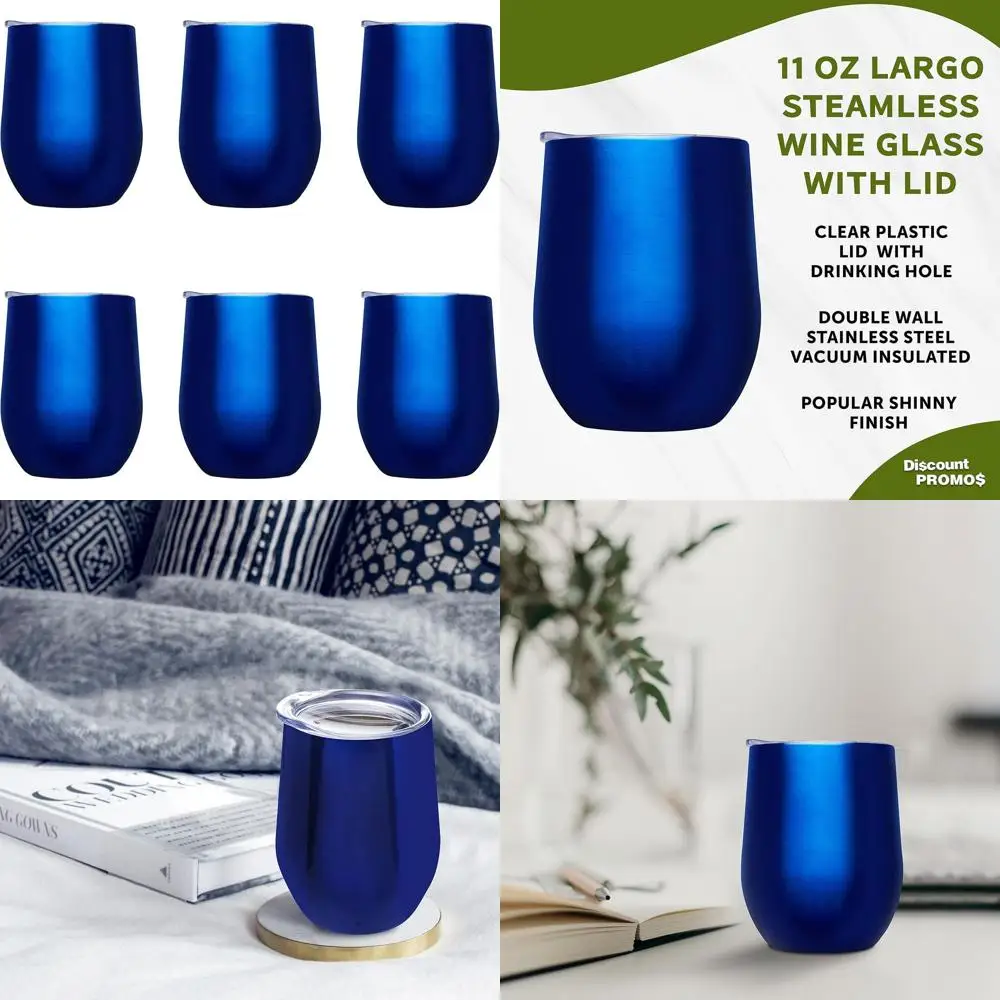 

Бокалы для вина без ножки с крышками, 11 унций, набор из 6 штук - идеально подходят для вина, коктейлей и других напитков - синие