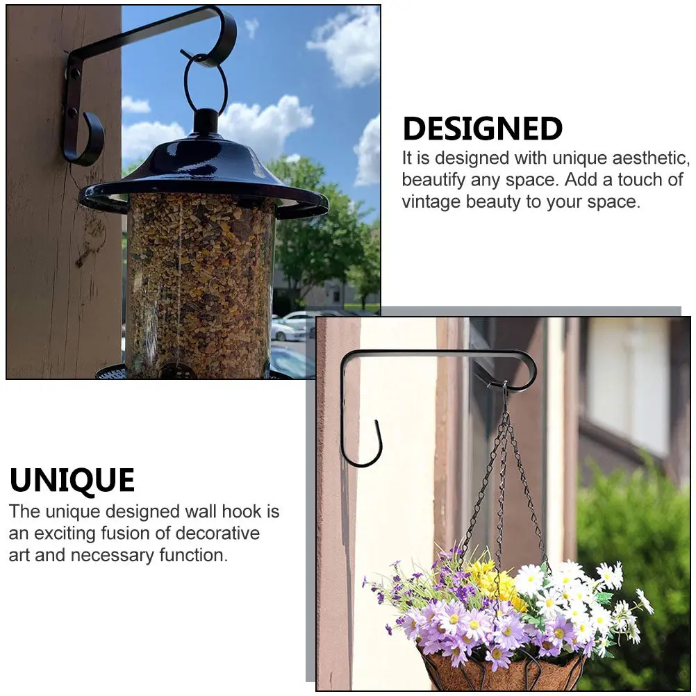 2Pcs Rustic Iron Wall Hook Set Vintage Minimalist Decorative Plant Hook for Bird Feeder Lantern Planter Flowerpot Hanger Outdoor