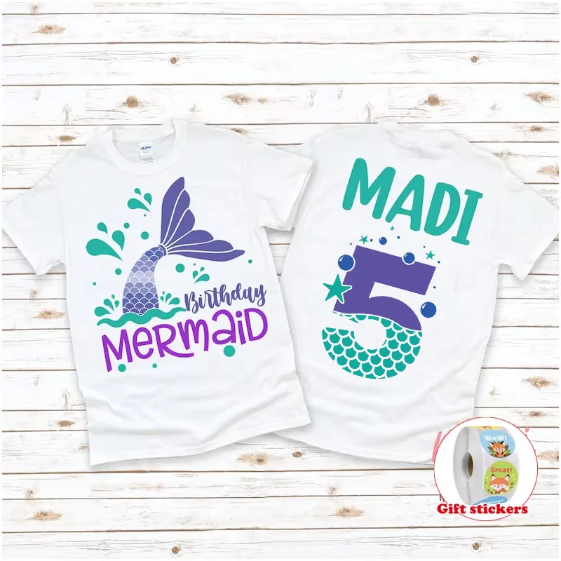 

Mermaid Birthday T Shirt customized Mermaid Shirt Any Age Birthday T-Shirt Kids Boys GIrls customized 2024 Birthday Girl Shirt