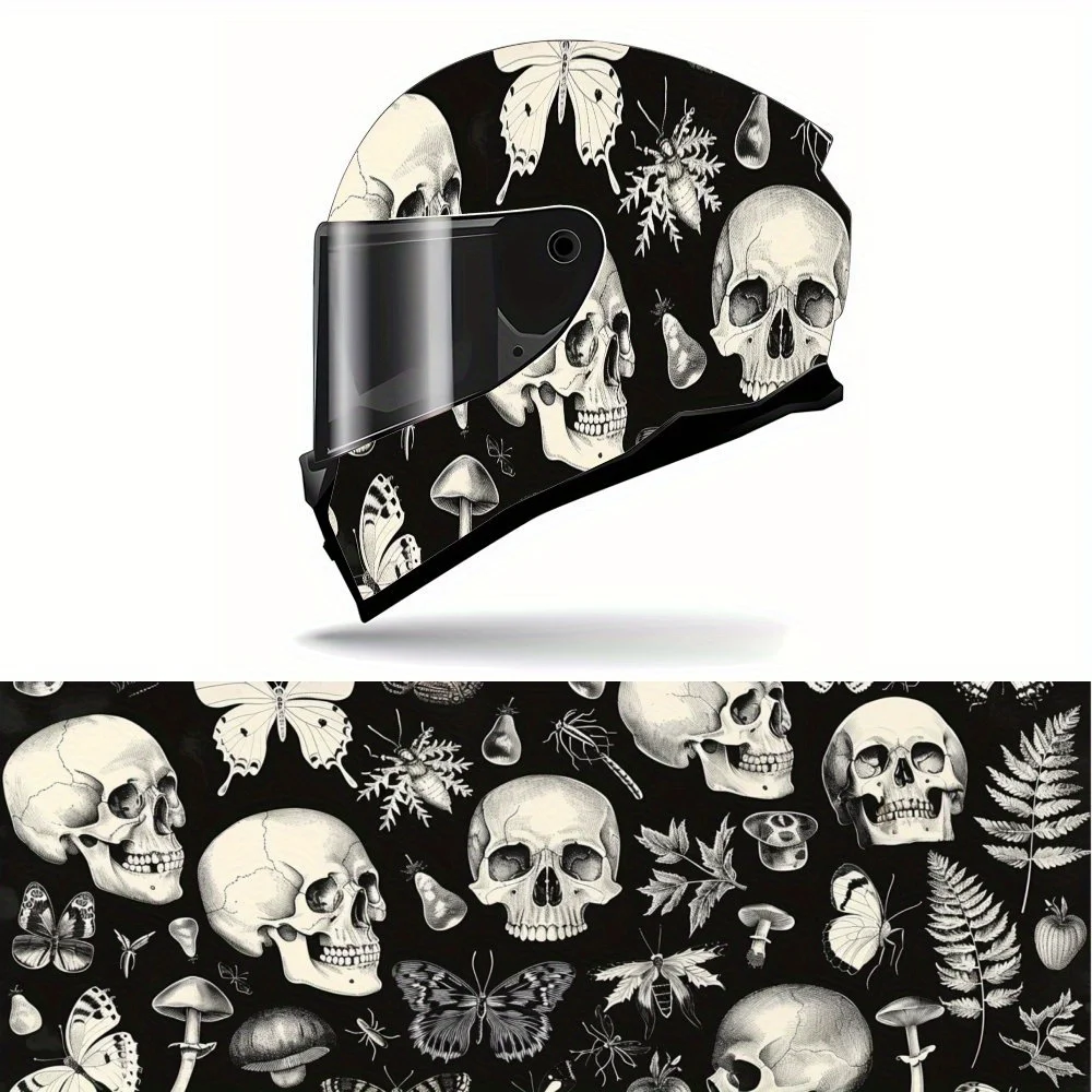 

Gloomy Night Bone and Butterfly Full Face Helmet Vinyl Wrap Sticker, Waterproof Scratch-Resistant Self-Adhesive PVC Decals, Arti