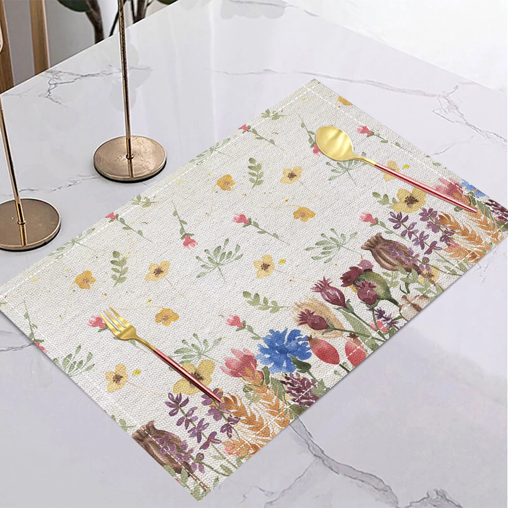 

[Spring Garden] Льняная салфетка для стола с цветочным принтом, термостойкая, для кухни и столовой, 1 шт.