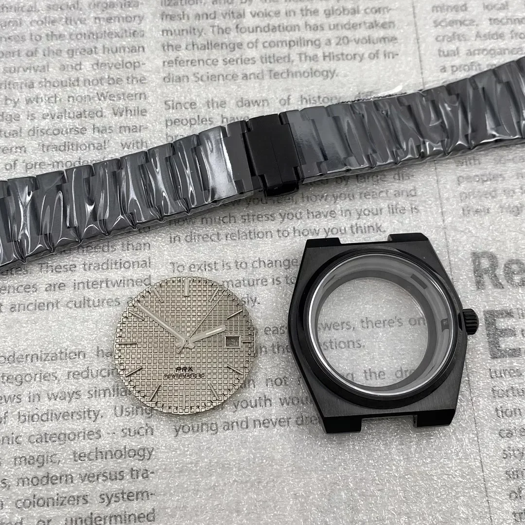 自動移動用に変更されたケースストラップセット、黒、サファイアガラス底部、新しいスーパープレーヤー、nh35およびnh35に適合、prx40mm