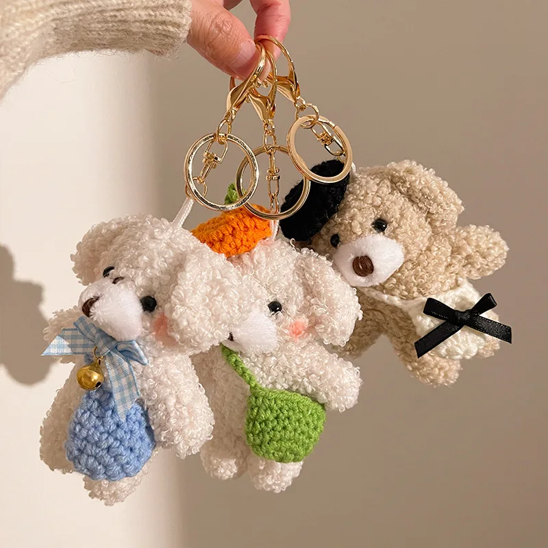 لطيف الدب الصغير قلادة عالية الجودة الكرتون الحيوان أفخم المفاتيح جرو ألعاب من نسيج مخملي دمية على ظهره قلادة اكسسوارات المفاتيح