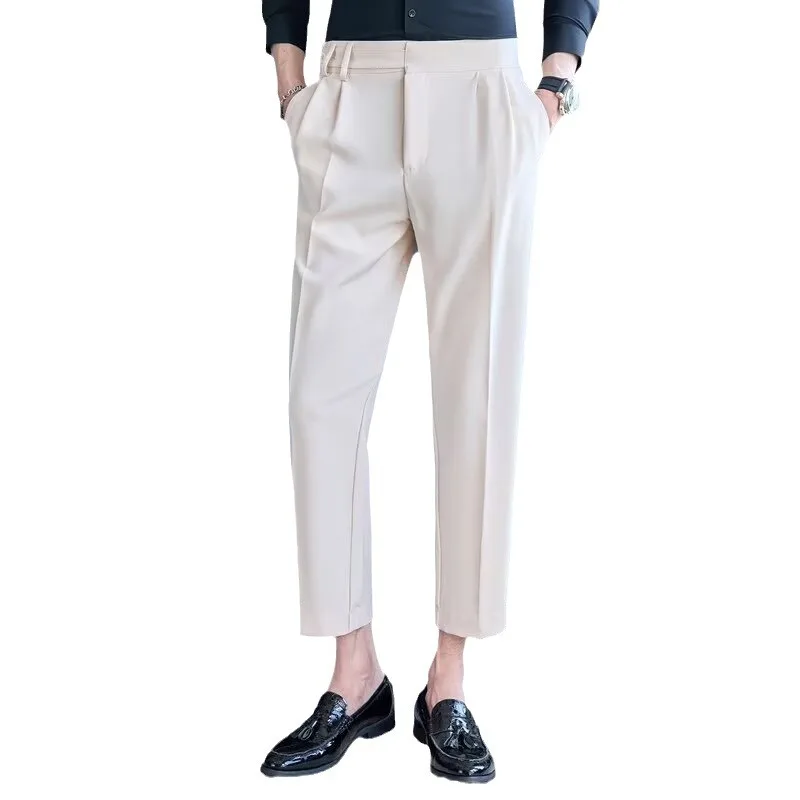 Spring Men\'s New Fashion Solid Color Suit Pants Male Korean Business Casual Loose Pants Male High Waist Work Pants Y2k