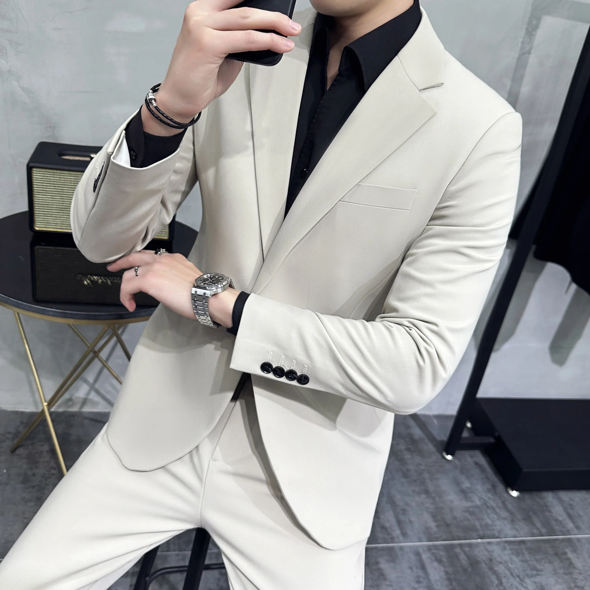 

New spring-autumn business formal party wedding slim-fit suit set for men - casual suit two-piece set
