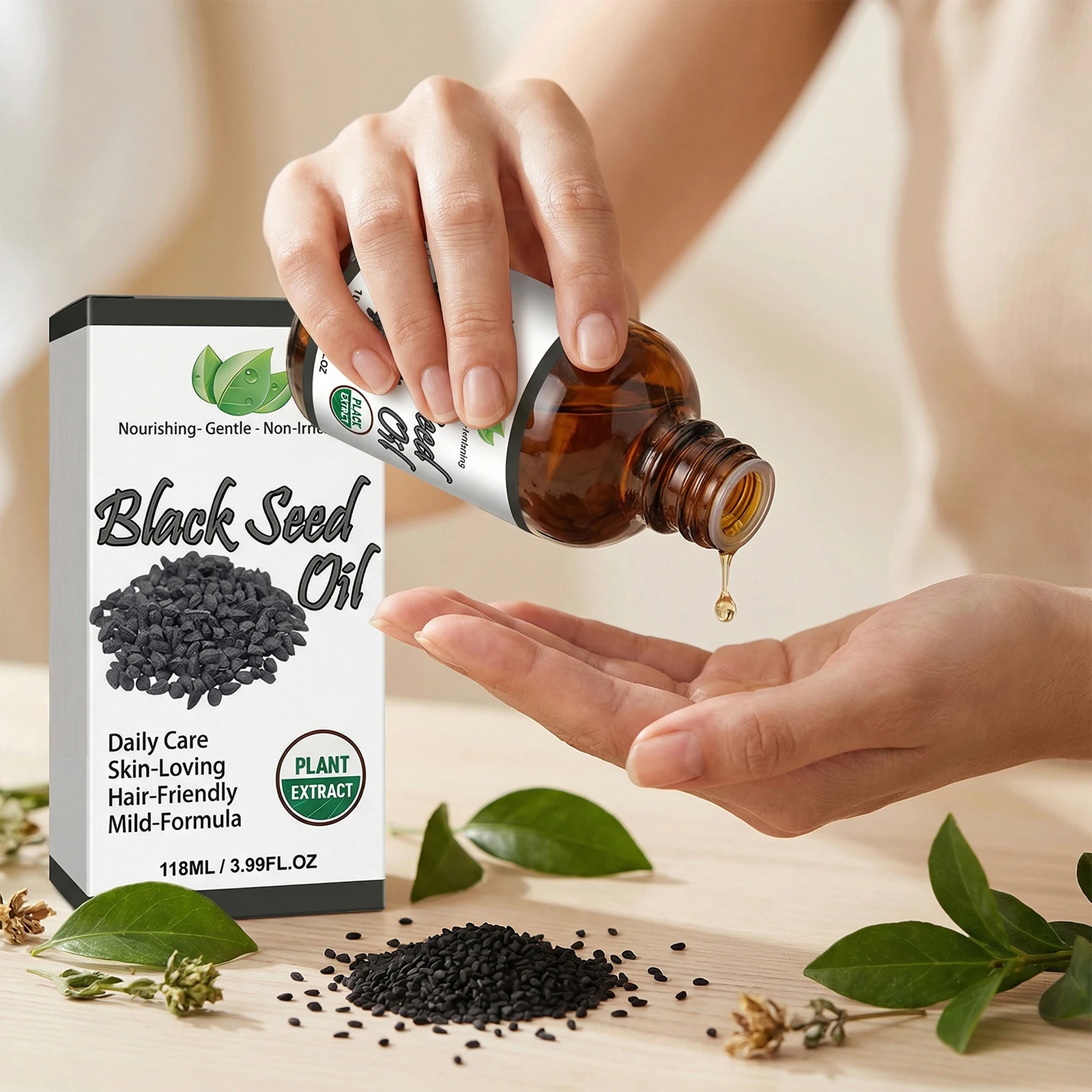 Aceite de Semillas Negras Orgánico para Cabello, Cuerpo y Rostro, Esencia Nutritiva Hidratante, Producto Natural para el Cuidado de la Piel, Aceite de Cuidado Multiefecto