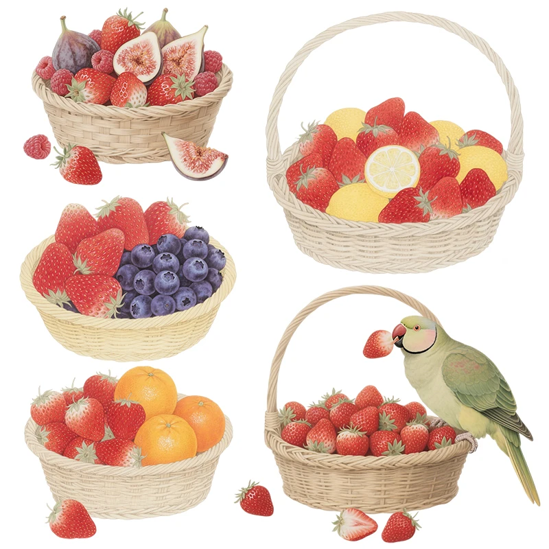Three Ratels CAA88 Beautiful strawberry fruit basket wall stickers for home decoration Kitchen refrigerator decal