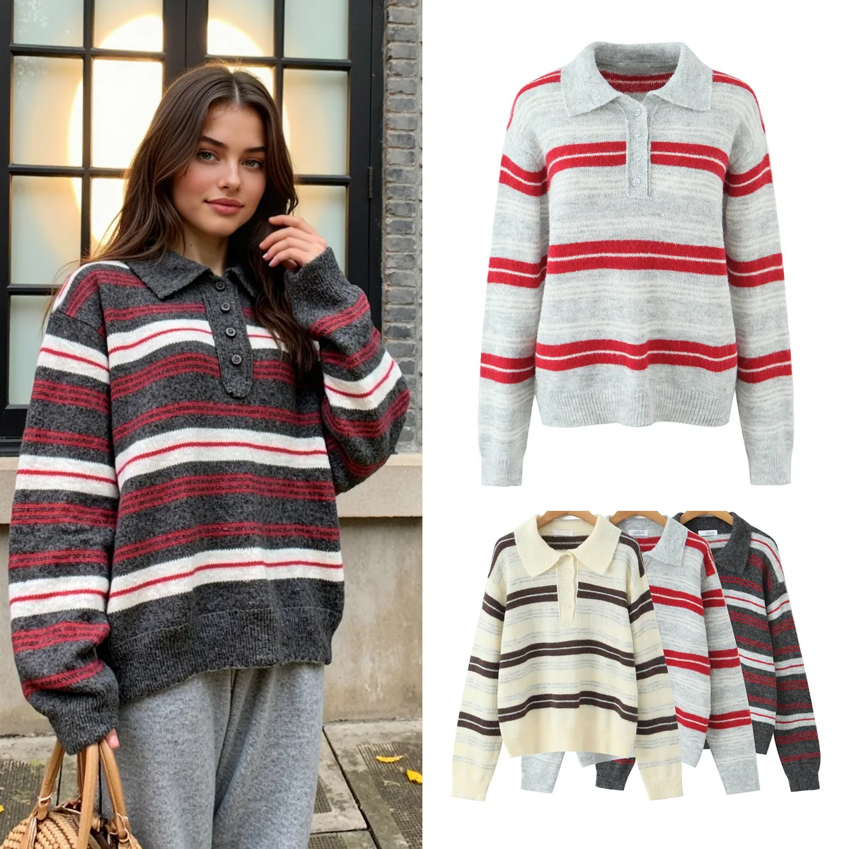 

Осенний пуловер High Street, шикарные женские полосатые вязаные свитера, женские топы с длинными рукавами в винтажном стиле, Y2K, женские свитера, джемпер