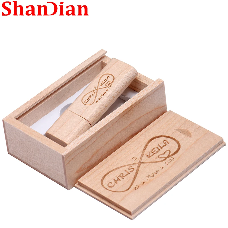 Free Custom Logo Wooden Flash Drive 128GB Photography Pen Drives 64GB Wedding Gift Memory Stick 32GB Maple U Disk 16GB USB 2.0