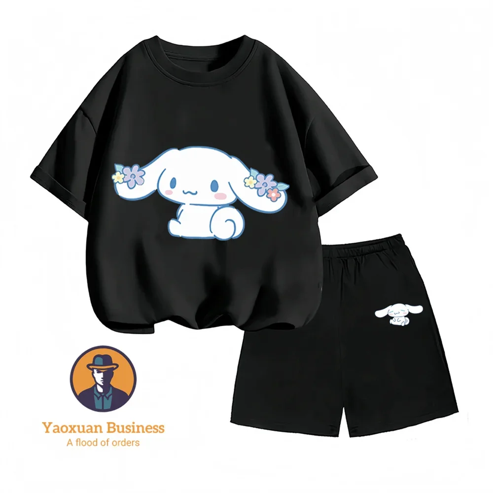 conjunto-de-verao-em-algodao-com-estampa-de-desenho-animado-da-sanrio-company-ltd-para-criancas-de-2-a-14-anos-moda-para-meninos-e-meninas