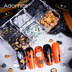 Halloween Nail Decorations Pumpkin Ghost Skeleton Polymer Clay Slice Glitter Flakes 2023 DIY Manicure Charm Accessories Xmas