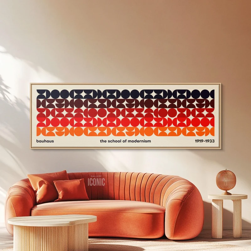 Mid Century Modern Canvas Panoramic Print Unframed Bauhaus Art | Wide Wall Art for Living Room Canvas | Semicircles Composition