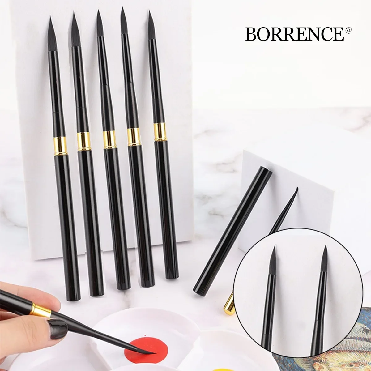 

Black Nylon Soft Tip Paint Brushes,Combinable Metal Handle for Acrylics Watercolor,Gouache,Oil Paintings Art Stationary Supplies