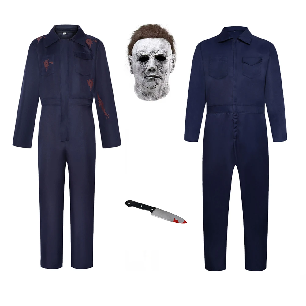 Halloween Cosplay Doodt Michael Myers Cosplay Costume Scary Bloody Killer Jumpsuit Horror Mask Suit Props Clothes Adult Kids