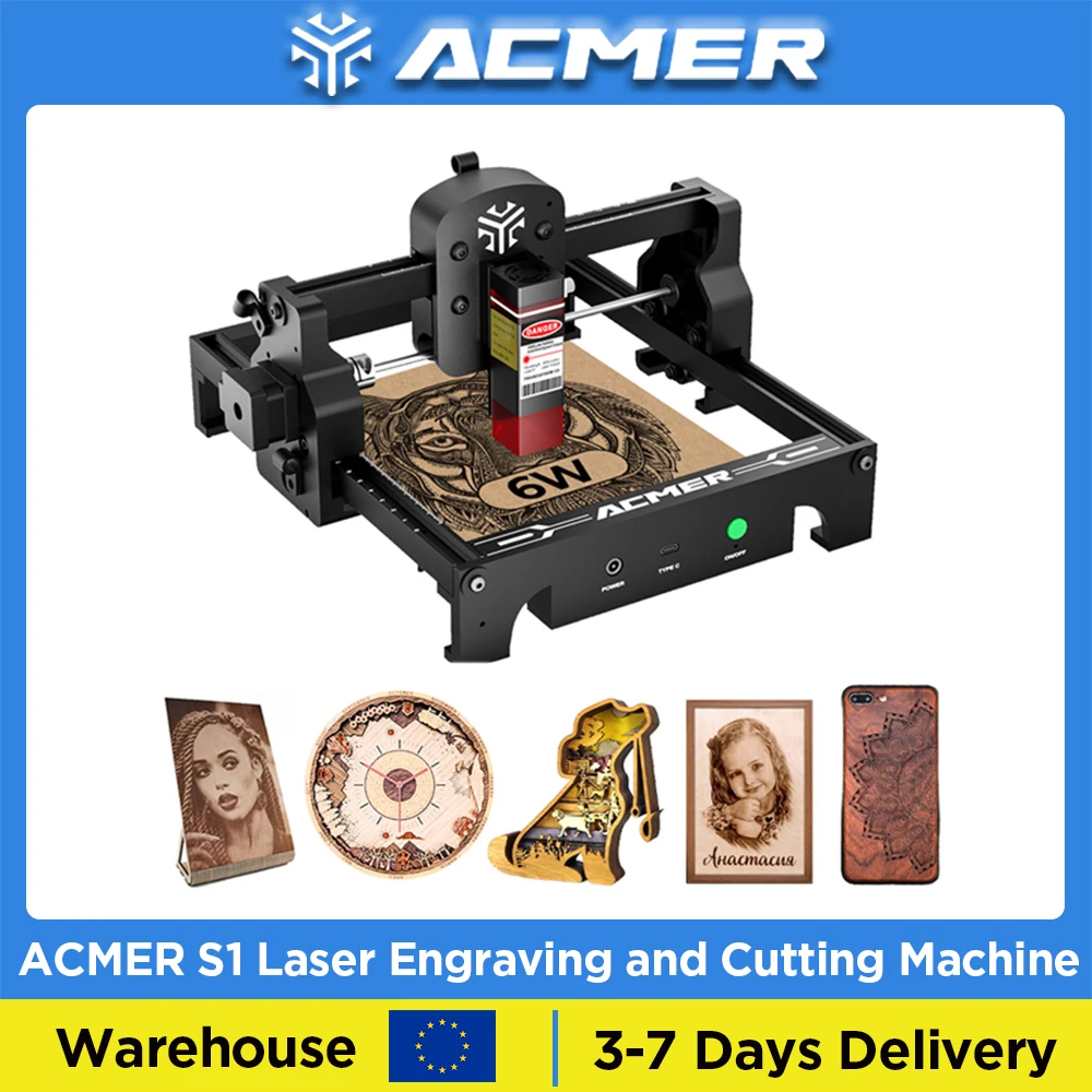 ACMER Mini Draagbare Lasergraveermachine S1 6W 3.5W 2.5W DIY Lasergraveer- en snijmachine Graveer hondenpenning leer hout plastic logo