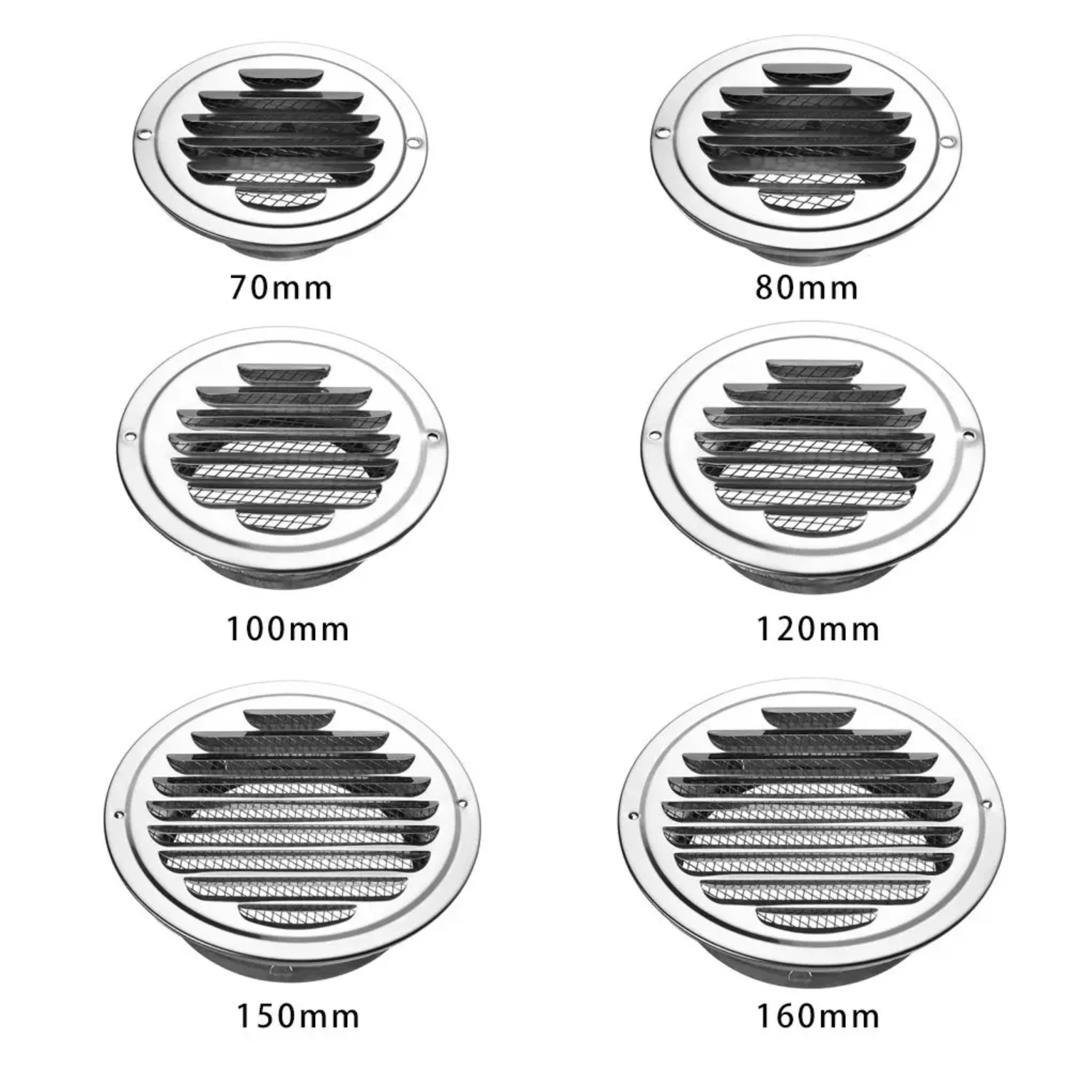 Rejilla de ventilación de acero inoxidable para pared Exterior, conducto redondo, 70/80/100/120/150/160mm, para oficina