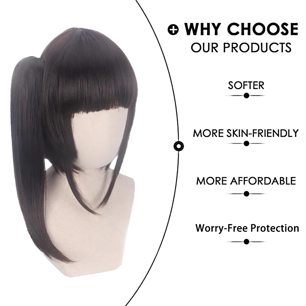 عالية الجودة أنيمي تسويوري كاناو     شعر مستعار صناعي كوسبلاي بطول 12 بوصة، أسود طبيعي قابل للفصل، شعر مستعار يومي مقاوم للحرارة #4