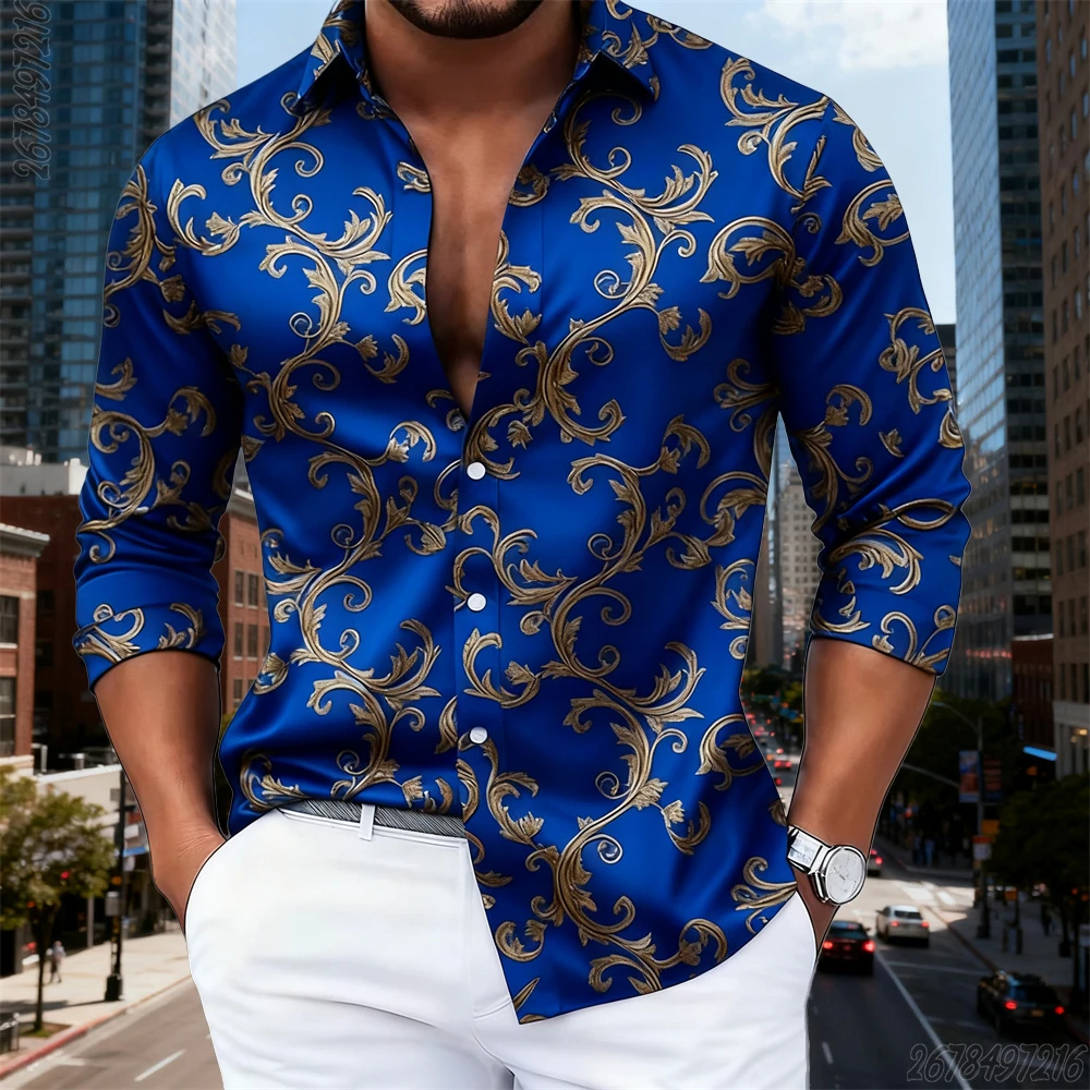 Men's Long-sleeve Shirt with Trendy Vintage Print view 5