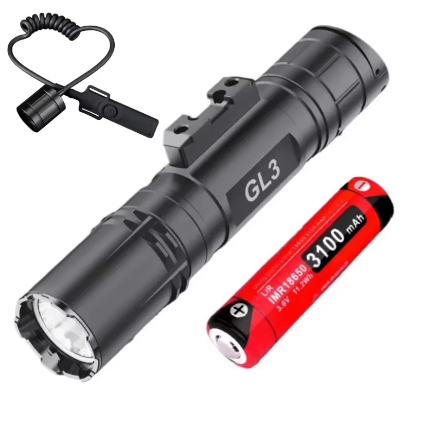 Tactical Flashlight LED 2100LM 2 in 1 Rechargeable Torch with Removable Slide Rail Mount Remote Switch for Hunting