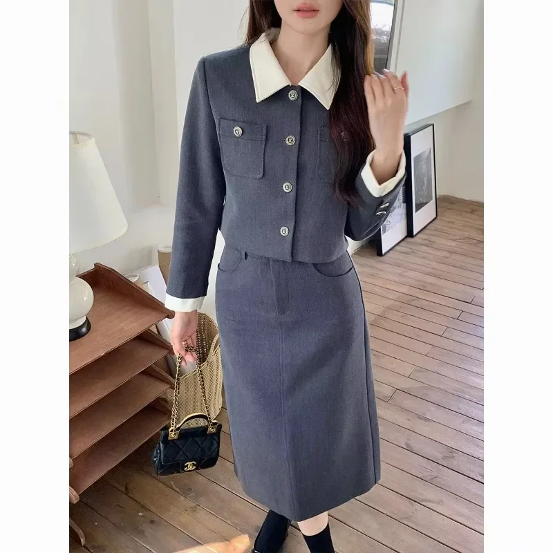 Insozkdg Spring Autumn New Fashion Elegant Suit Women Lapel Coat Office Lady Jacket Top + High Waist Slimming Skirt 2-piece Sets