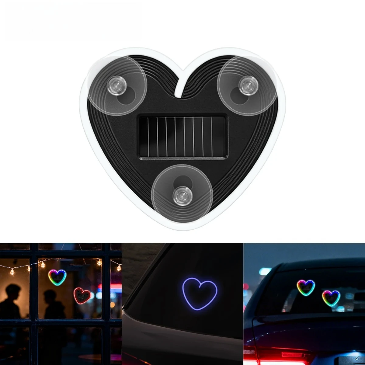 1PCS USB Solar Powered Heartshaped Symphony Colorful Led Ambient Light Bedroom Night light Front Rear Windowsheid Decoration