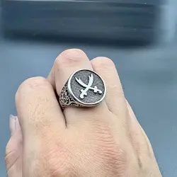 Middle Eastern Vintage Punk Ornament Stainless Steel Polished Arabian Double Knife Men's Ring