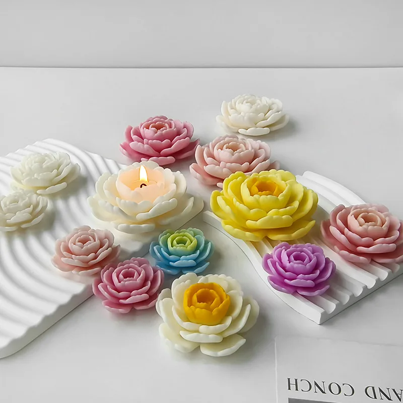 Camellia Fragrance Scented Candle Silicone Mold Flower Gypsum Ornament Epoxy Resin Mould DIY Candle Making Supplies Home Decor